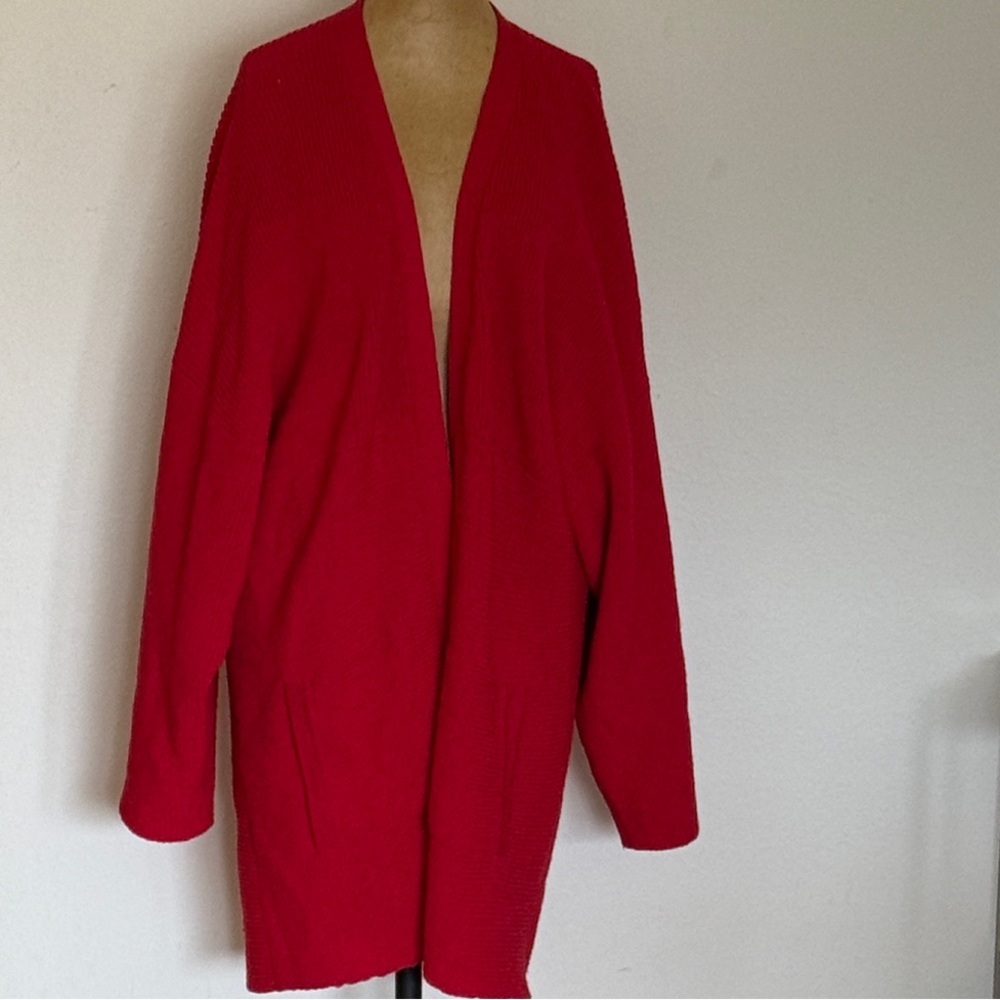 Helen Hsu NY OS Lagenlook kimono style Open-Front Red wool blnd Cardigan Sweater